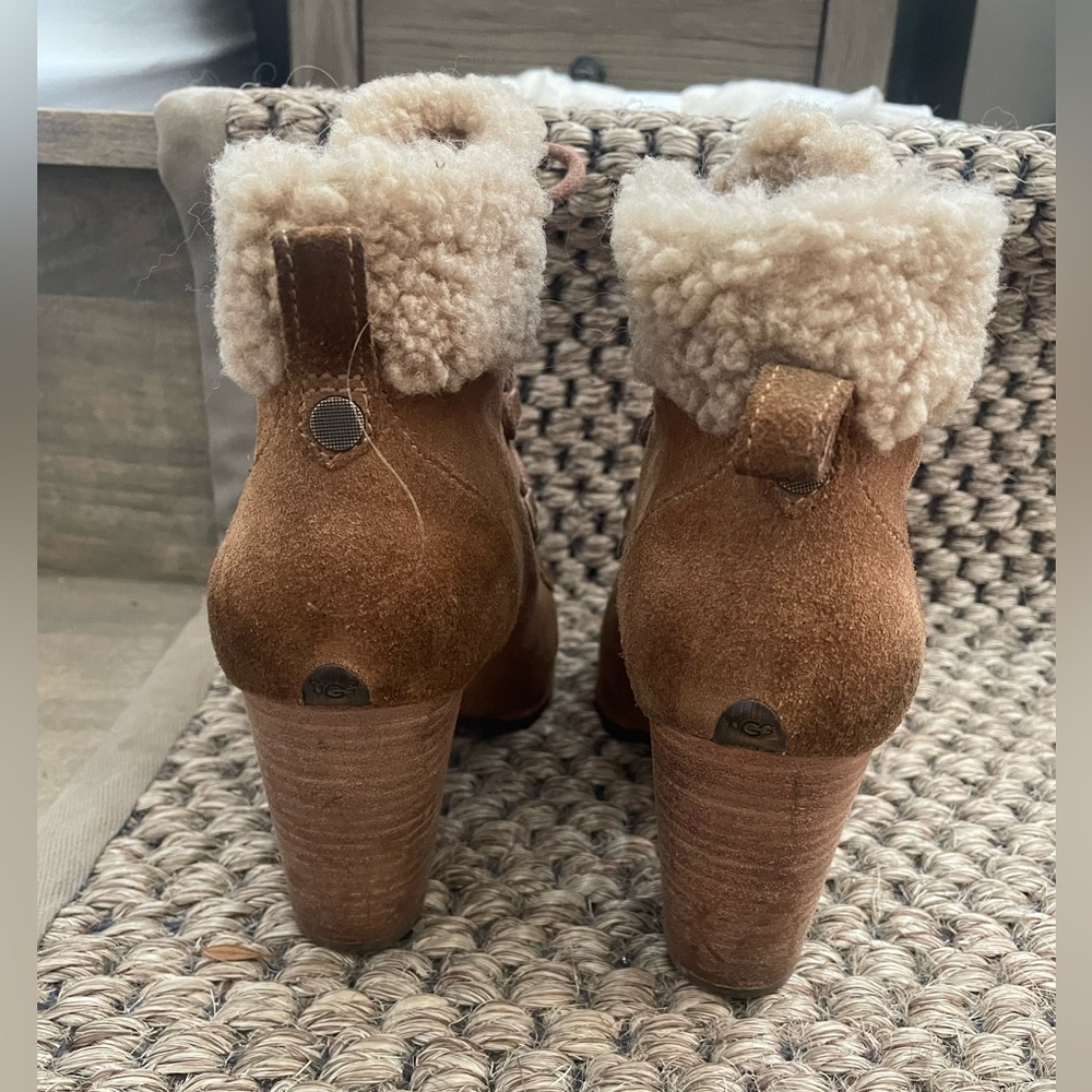 UGG Brown Ankle Boots with Shearling Trim - Picture 5 of 7